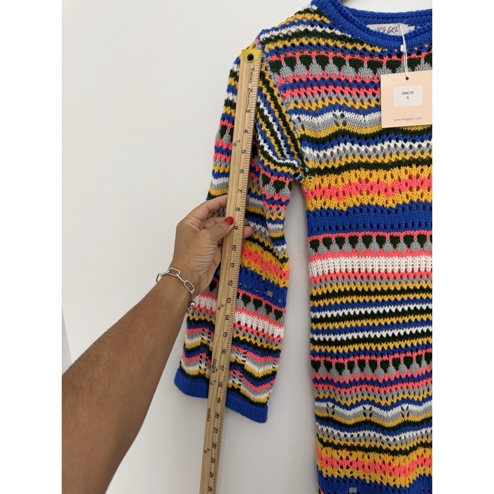 Verge Girl Crochet Rainbow Dress COLORFUL long sleeve Knit EUC size 6 - Picture 5 of 8